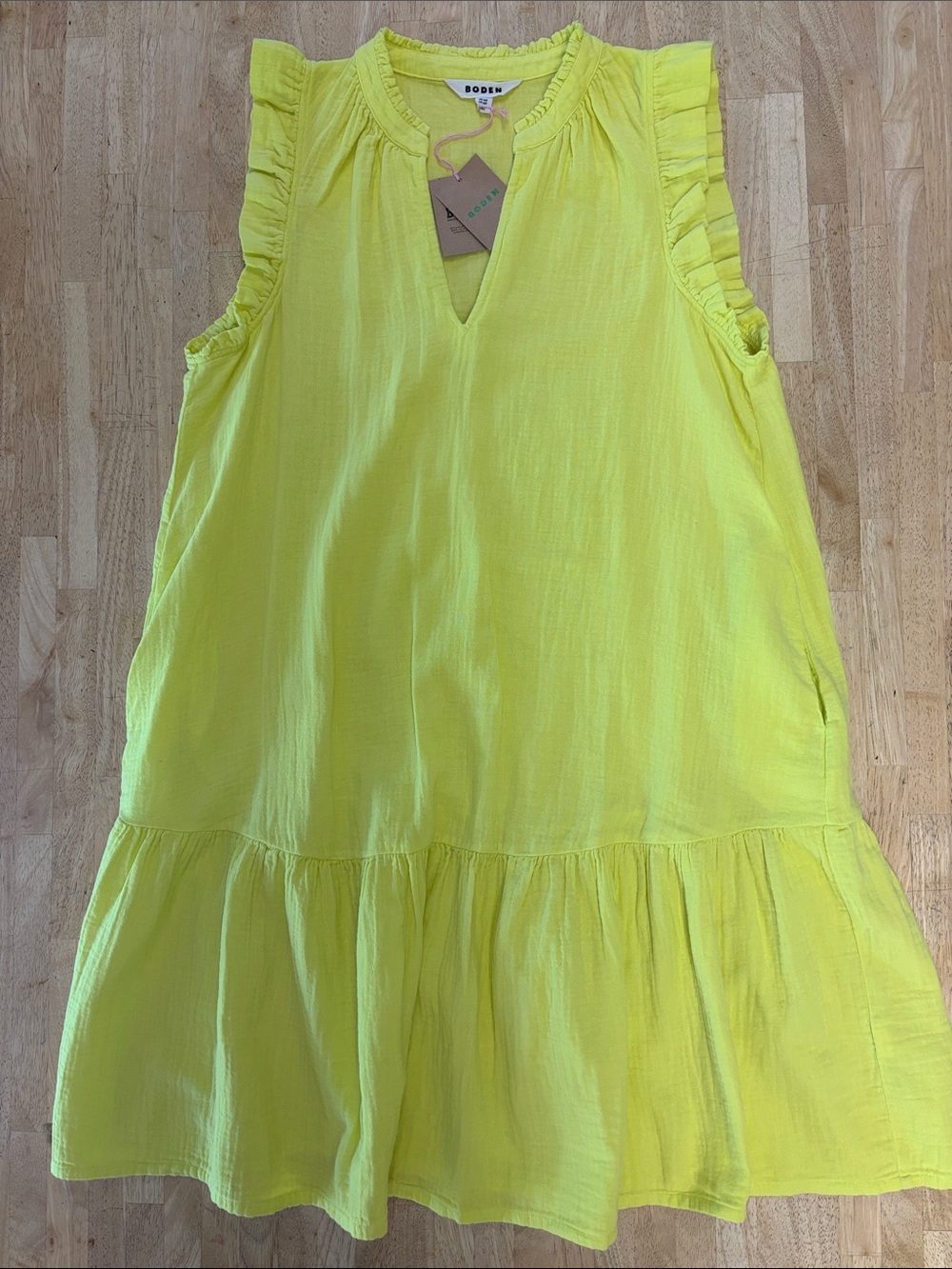 NWT Boden Daisy Double Cloth Gauze Tiered Ruffle Mini Dress Neon Yellow 10R